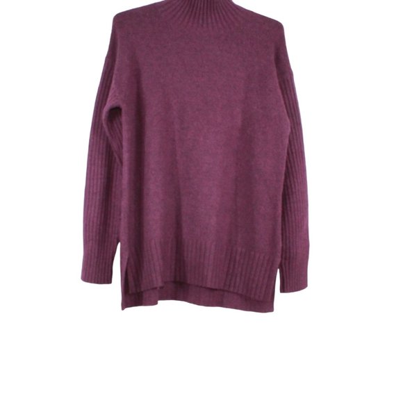 LL Bean The Essential Maroon Turtleneck Wool Blend High Low Sweater M - Picture 2 of 7